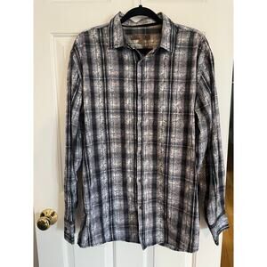 Blue Pronto Uomo XL Mens ButtonUp LongSleeve Polo All Cotton Gray Stripe Paisley